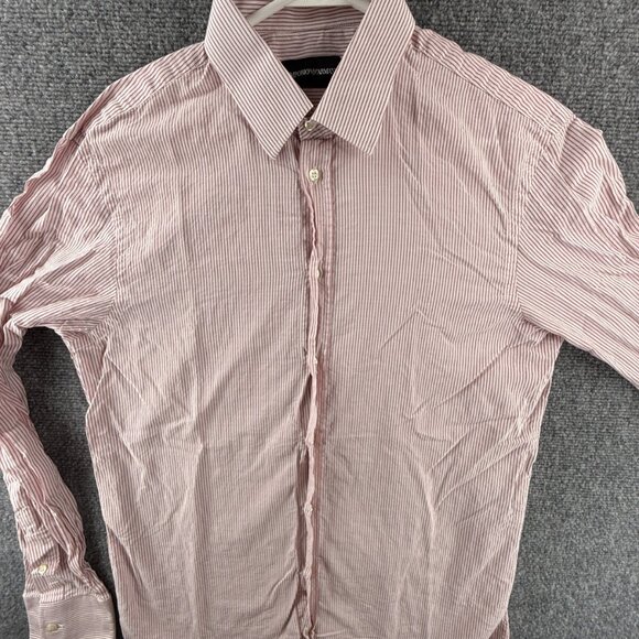 Emporio Armani Button Up Shirt Red Striped Long Sleeve Button Up Shirt 15.75 - Picture 1 of 14
